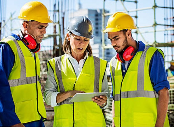 Construction team planning on an ipad
